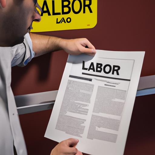 Employee engaging with a labor law poster to understand their legal rights.